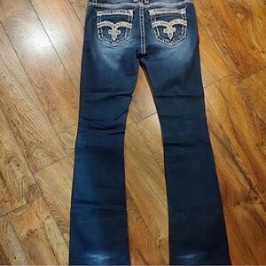 Gorgeous Rock Revival Urban Red Midrise Boot Jeans Embroidery Pockets 34” Inseam